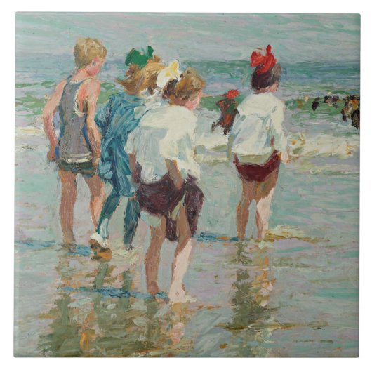 zomerdag in Brighton Beach (door E.H. Potthast) Tegeltje (Voorkant)