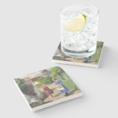 Zomerdag in Denemarken (moeder en dochter) Stenen Onderzetter (Zijkant)