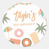 Zomerdag Leuk Meisje Zwembad Verjaardagsfeest Ronde Sticker (Voorkant)