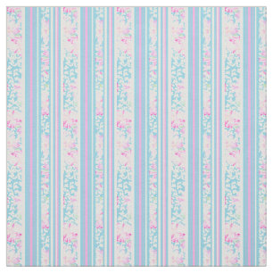 zomerdagen Floral Stripes Pink Sky Blue White Stof