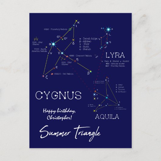 Zomerdriehoek sterren van het noordelijk halfrond briefkaart (Voorkant)