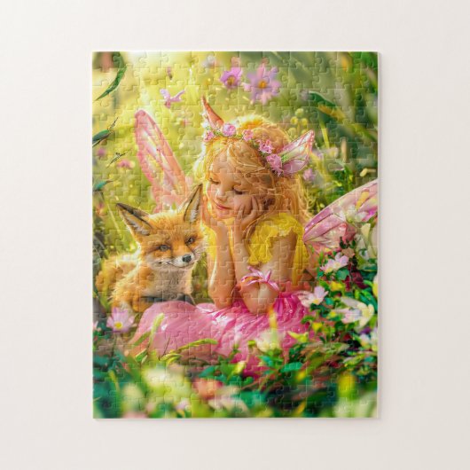 Zomerfee en speelse vos legpuzzel (Verticaal)