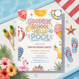 Zomerfeest Afscheid School Hallo Zwembad Uitnodigi Kaart