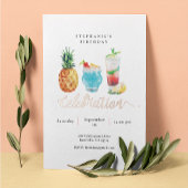 Zomerfeest Blue Cocktail Verjaardagsfeest Folie Uitnodiging