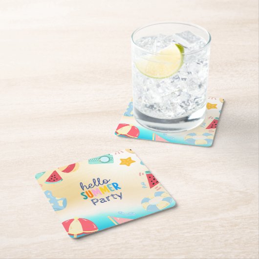 Zomerfeest Festival Verjaardag Kleurrijk Strand Kartonnen Onderzetters (Insitu)