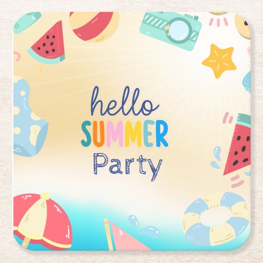 Zomerfeest Festival Verjaardag Kleurrijk Strand Kartonnen Onderzetters (Voorkant)