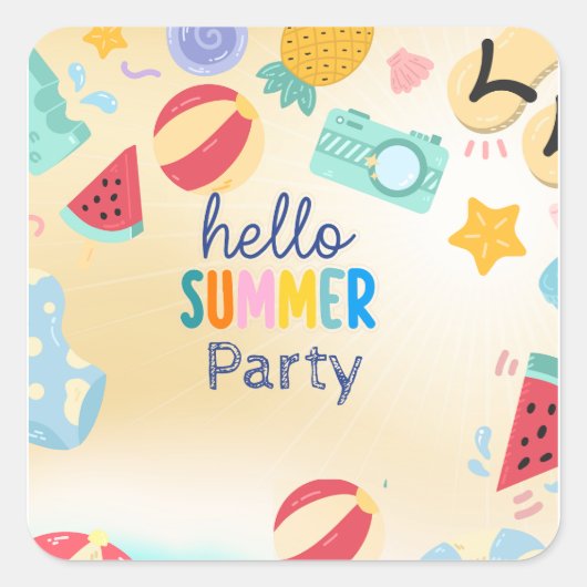 Zomerfeest Festival Verjaardag Kleurrijk Strand Vierkante Sticker (Voorkant)