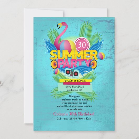 Zomerfeest Flamingo Uitnodiging (Voorkant)