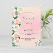 Zomerfeest florals wit roze perzik kaart (Staand voorkant)