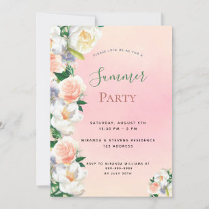 Zomerfeest florals wit roze perzik kaart