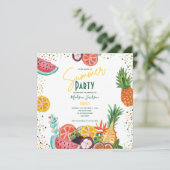 Zomerfeest gele tropische fruit uitnodiging (Staand voorkant)