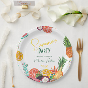 Zomerfeest gele tropische fruit uitnodiging papieren bordje