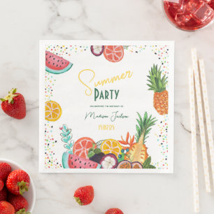 Zomerfeest gele tropische fruit uitnodiging servet