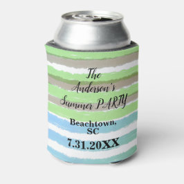 Zomerfeest Grijs Groen Blauw Waterverf Strepen Blikjeskoeler