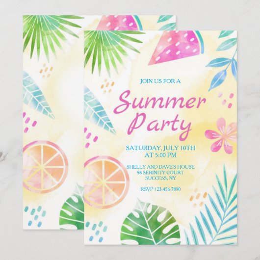 Zomerfeest Hand geschilderde uitnodiging (Voorkant / Achterkant)