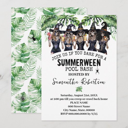 Zomerfeest Heksen Meisjes Pool Bash Kaart (Voorkant / Achterkant)