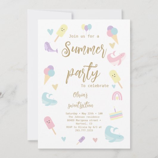 Zomerfeest IJskalligrafie Verjaardagsfeest Kaart (Voorkant)