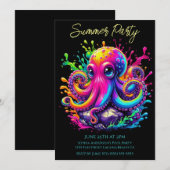 Zomerfeest - Kleurrijke Octopus splash uitnodiging (Voorkant / Achterkant)
