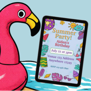 Zomerfeest Kleurrijke Pop Art Verjaardag Kaart
