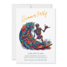Zomerfeest - Kleurrijke Skeleton Surfer uitnodigin