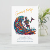 Zomerfeest - Kleurrijke Skeleton Surfer uitnodigin Kaart (Staand voorkant)
