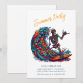 Zomerfeest - Kleurrijke Skeleton Surfer uitnodigin Kaart (Voorkant / Achterkant)