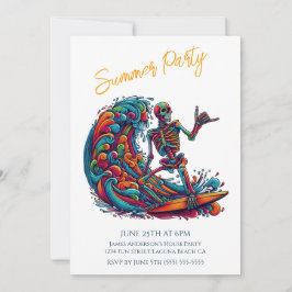 Zomerfeest - Kleurrijke Skeleton Surfer uitnodigin Kaart