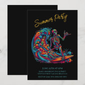 Zomerfeest - Kleurrijke Skeleton Surfer uitnodigin Kaart (Voorkant / Achterkant)