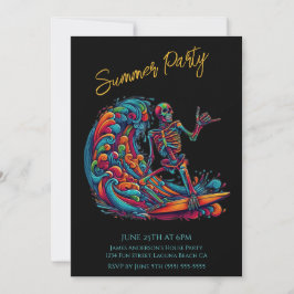 Zomerfeest - Kleurrijke Skeleton Surfer uitnodigin Kaart