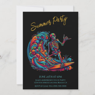 Zomerfeest - Kleurrijke Skeleton Surfer uitnodigin Kaart