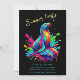 Zomerfeest - Kleurrijke Zee Leeuw splash uitnodigi Kaart
