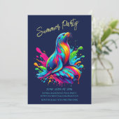 Zomerfeest - Kleurrijke Zee Leeuw splash uitnodigi Kaart (Staand voorkant)