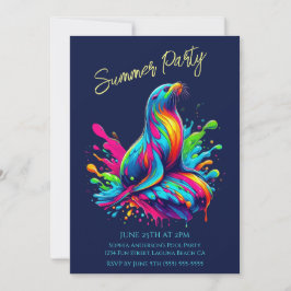 Zomerfeest - Kleurrijke Zee Leeuw splash uitnodigi Kaart