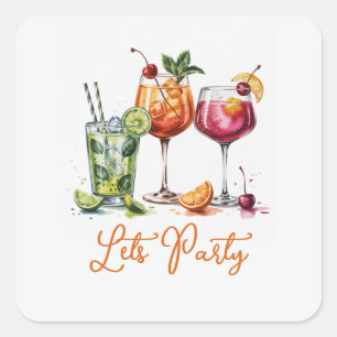 Zomerfeest met Kleurrijke Cocktails Vierkante Sticker