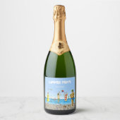 Zomerfeest op het strand sparkling wijnetiket (Voorkant)