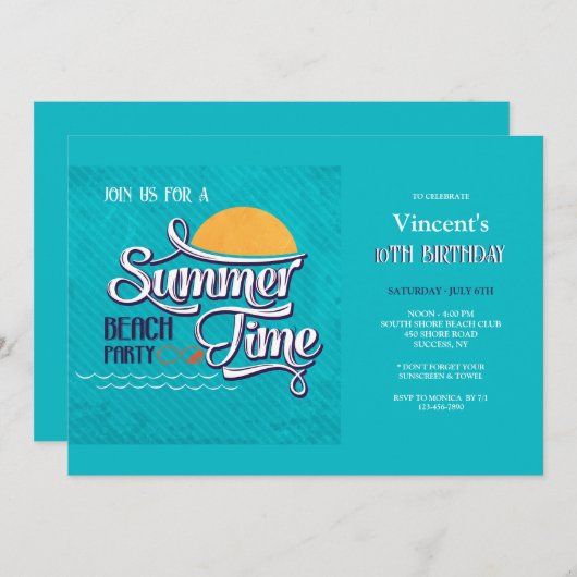 Zomerfeest op het strand uitnodiging (Voorkant / Achterkant)