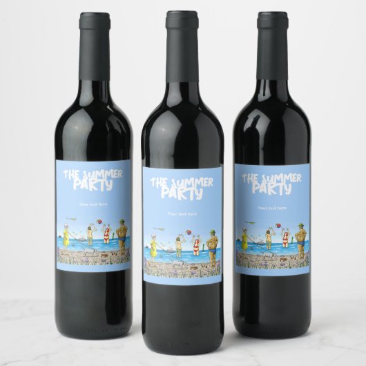 Zomerfeest op het strand wijn etiket (Flessen)