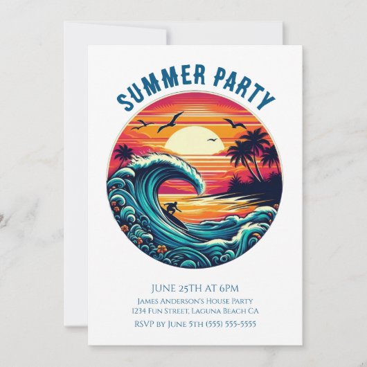 Zomerfeest - Retro Surfer Kaart (Voorkant)