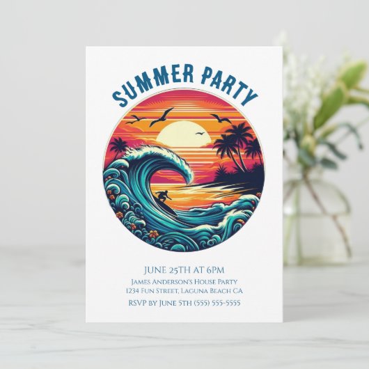 Zomerfeest - Retro Surfer Kaart (Staand voorkant)