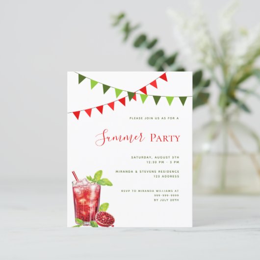 Zomerfeest rode drink buitenuitnodiging (Staand voorkant)