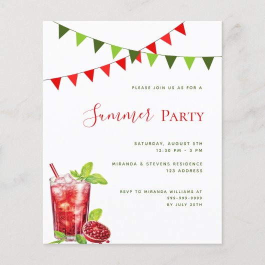 Zomerfeest rode drink buitenuitnodiging (Voorkant)