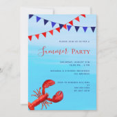 Zomerfeest rode kreeft blauw zee strand kaart (Voorkant)