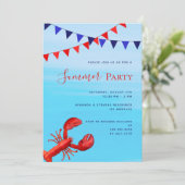 Zomerfeest rode kreeft blauw zee strand kaart (Staand voorkant)