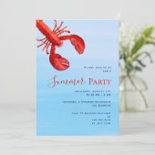 Zomerfeest rode kreeft blauw zee strand kaart (Staand voorkant)