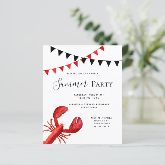 Zomerfeest rode kreeft budget uitnodiging (Staand voorkant)