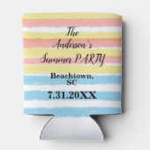 Zomerfeest Roze Geel Blauw Waterverf Strepen Blikjeskoeler (Achterkant)