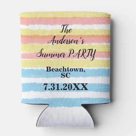 Zomerfeest Roze Geel Blauw Waterverf Strepen Blikjeskoeler (Achterkant)