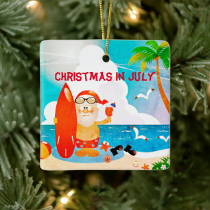 Zomerfeest Strand Kerstman Kerstmis in Juli Keramisch Ornament