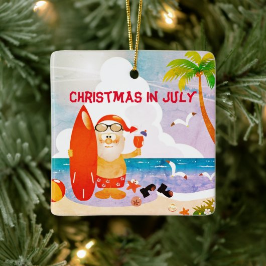 Zomerfeest Strand Kerstman Kerstmis in Juli Keramisch Ornament (Boom)