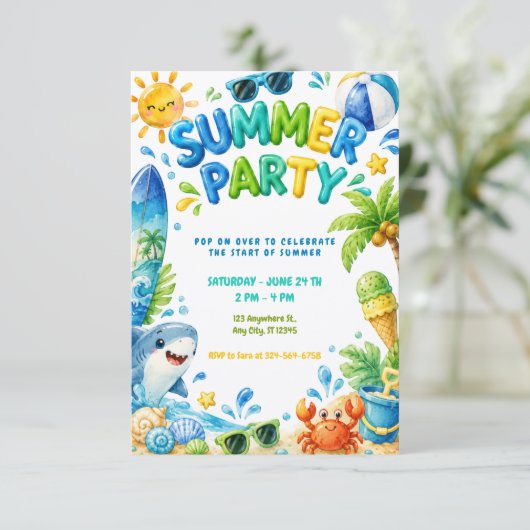 Zomerfeest Strand Verjaardagsfeest Kaart (Staand voorkant)